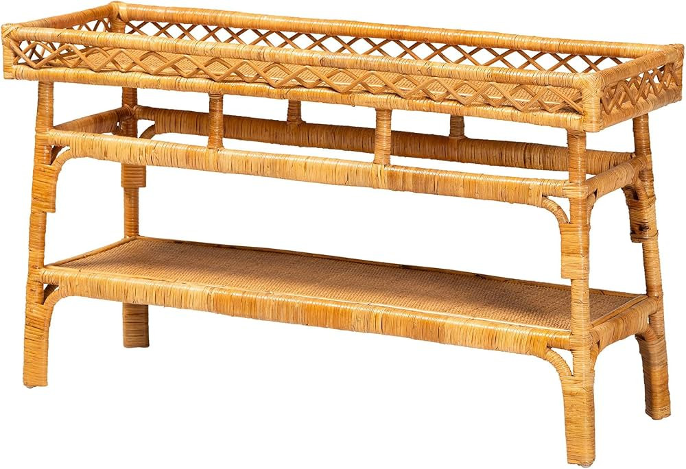 bali & pari Savitri Natural Rattan Console Table, 2-Tier, Light Honey | Amazon (US)