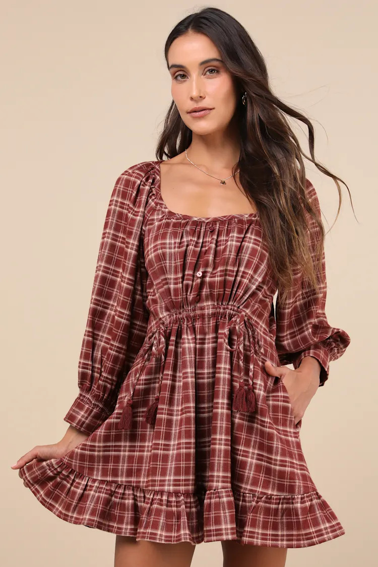 Autumn Perfection Red Plaid Mini Dress With Pockets | Lulus