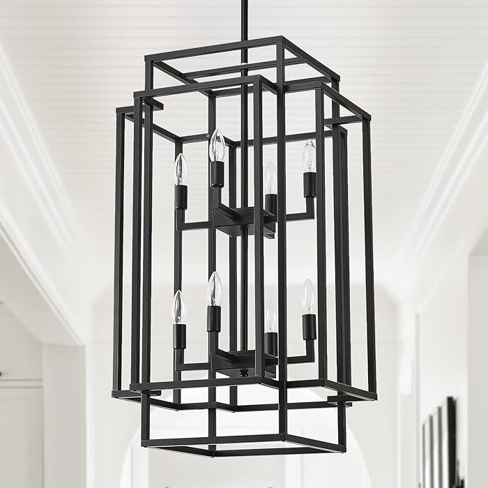 HHR 8-Light Black Lantern Tiered Pendant Light Fixtures, 32" H Foyer Lighting Fixtures, Farmhouse... | Amazon (US)