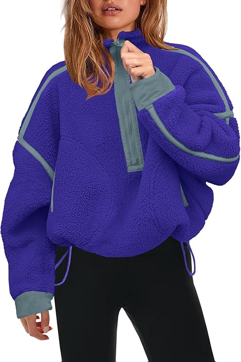 Panadila Womens Half Zip Sherpa Fleece Pullover Soft Oversized Sweatshirt with Pockets Warm Fuzzy... | Amazon (US)