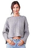 Sugarlips Women's Cropped Cable Knit Sweater, Grey, Medium/Large | Amazon (US)