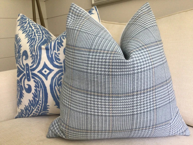 Vervain Chapelle Wedgewood Blue Linen, Pillow Cover With White Linen Backing - Etsy | Etsy (US)