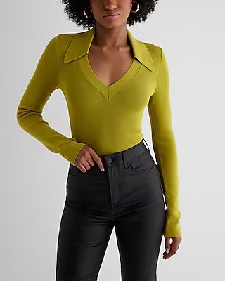 Silky Soft Fitted V-Neck Polo Sweater | Express