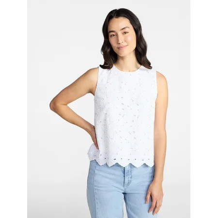 Time and Tru Women s and Women s Plus Sleeveless Cotton Eyelet Top Sizes XS-4X | Walmart (US)