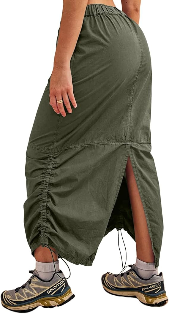 Women Y2K Cargo Skirt Low Rise Maxi Skirt Drawstring Ruched Vintage Streetwear with Pockets | Amazon (US)
