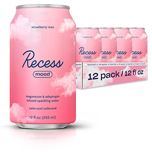 Recess Mood Magnesium & Adaptogen Drink, Relaxation Beverage, 12 ounce (Strawberry Rose, 12 pack) | Amazon (US)