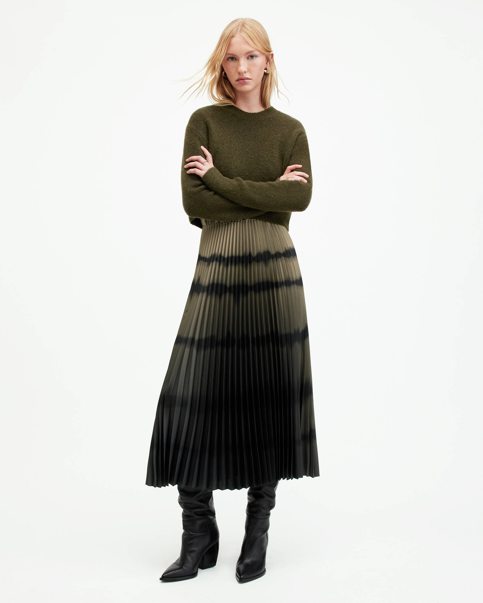 Curtis 2-In-1 Ombre Tie Dye Midi Dress KHAKI GREEN | ALLSAINTS US | AllSaints US