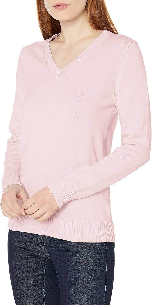 Amazon Essentials Women's 100% Cotton Long-Sleeve V-Neck Sweater | Amazon (US)