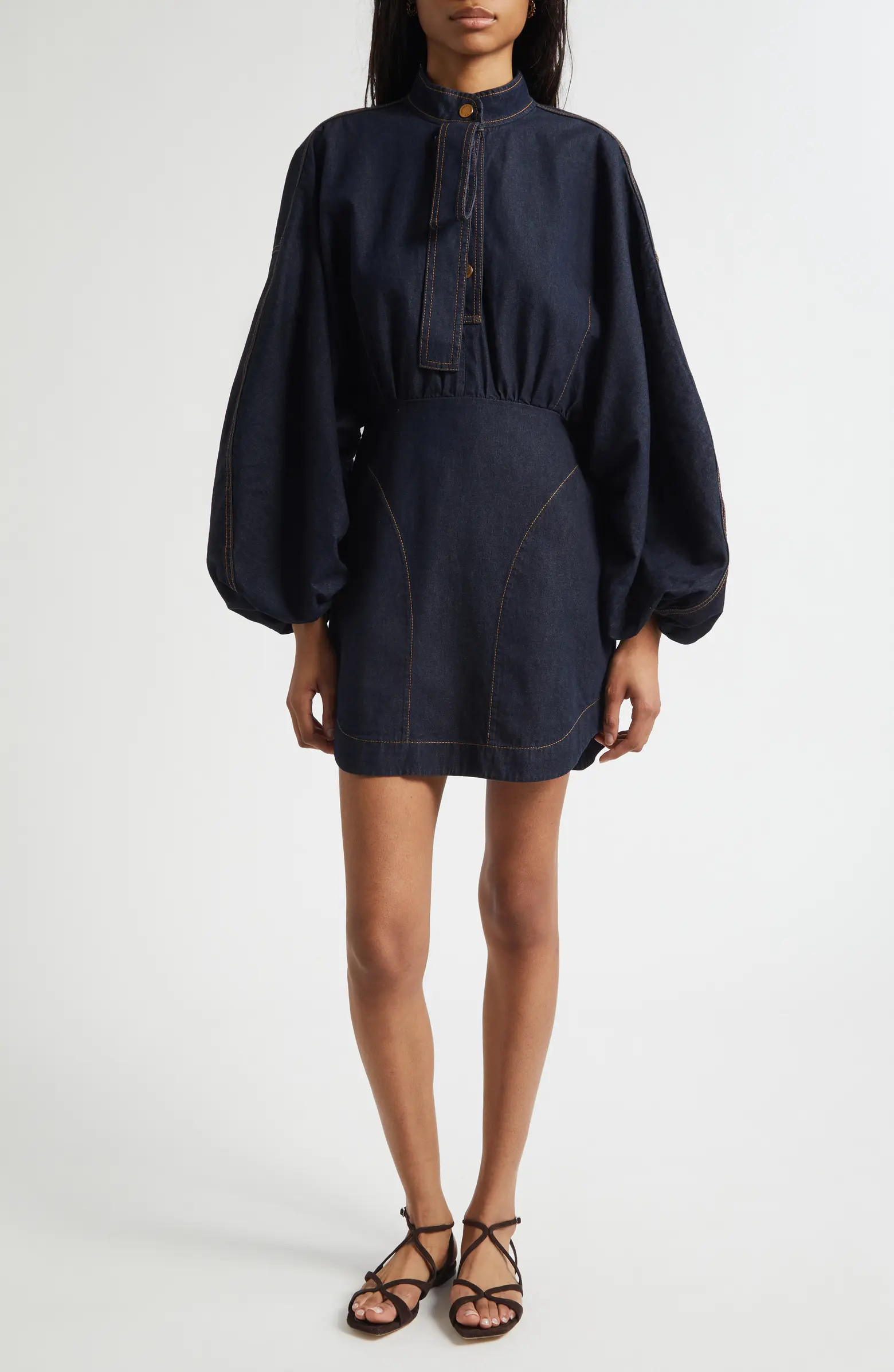Gathered Long Sleeve Denim Minidress | Nordstrom