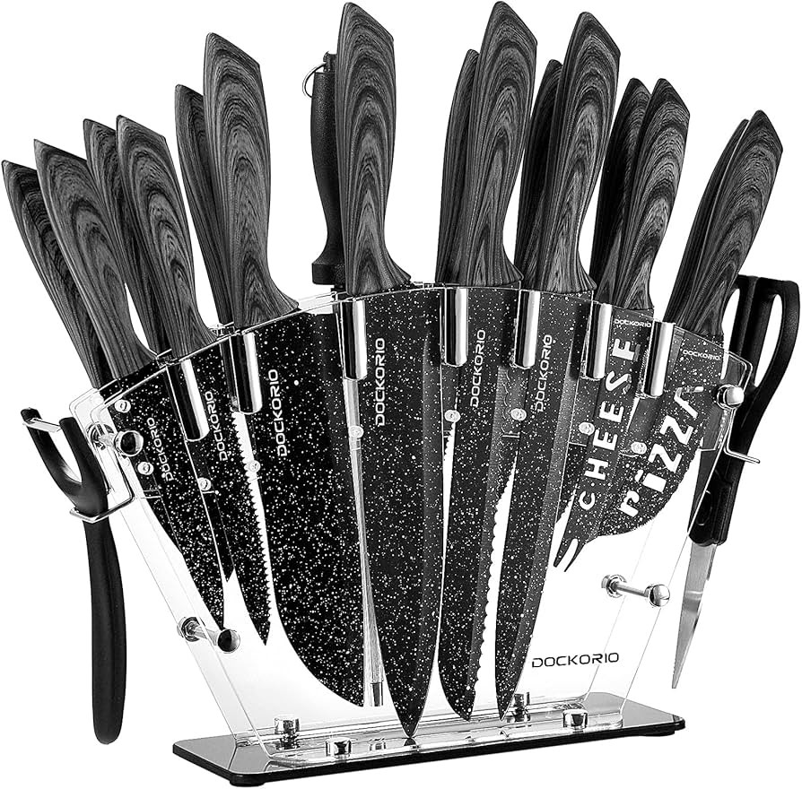 all in one Kitchen Knife Set with Block, 19 PCS High Carbon Stainless Steel Sharp Serrated Steak ... | Amazon (US)