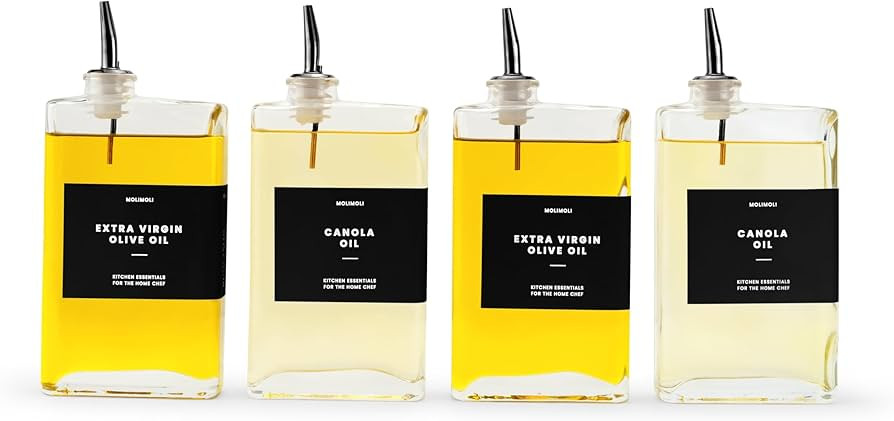 Molimoli Olive Oil Dispenser Bottle for Kitchen, Automatic Pourer, Glass Dispenser for Kitchen, Olive Oil Cruet, | Set of 4 - Black | Amazon (US)