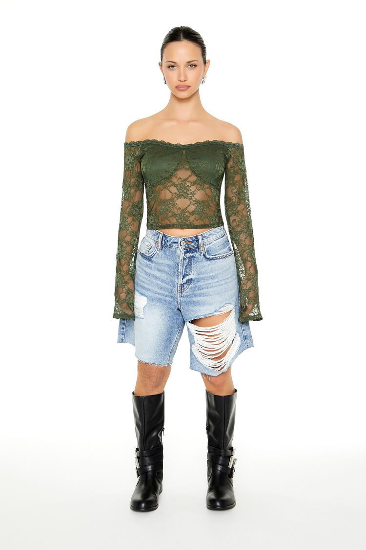 Women's Distressed Denim Bermuda Shorts in Medium Denim, 31 | Forever 21