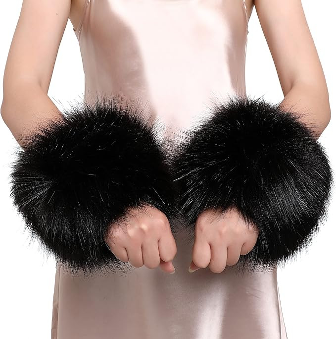 Dikoaina Faux Fur Wrist Cuffs- Winter Furry Bands Fox Fur Wrist Warmer,Arm Warmer, Leg Warmer, On... | Amazon (US)