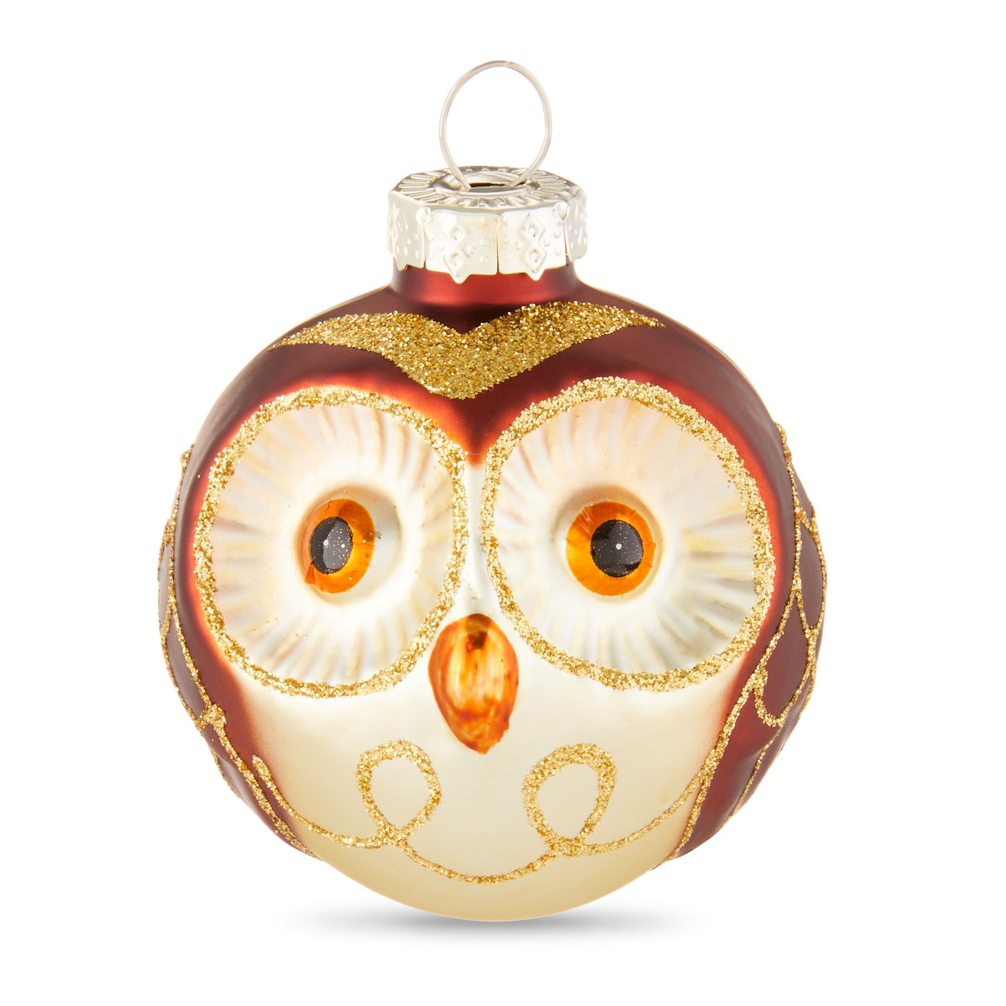Copper 65mm Glass Ball Owl Decal Christmas Ornament, 4 Count, Boxed Glass, 120 g, Holiday Time | Walmart (US)