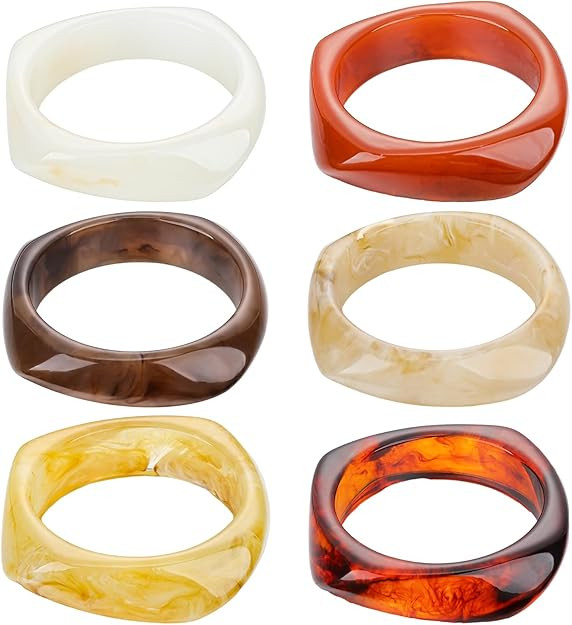 Quelay 6 Pcs Color Square Acrylic Resin Bangle Bracelet Vintage Wide Geometric Tortoiseshell Irre... | Amazon (US)
