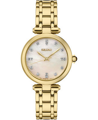 Women's Diamond (1/8 ct. t.w.) Gold-Tone Stainless Steel Bracelet Watch 30mm | Macy's