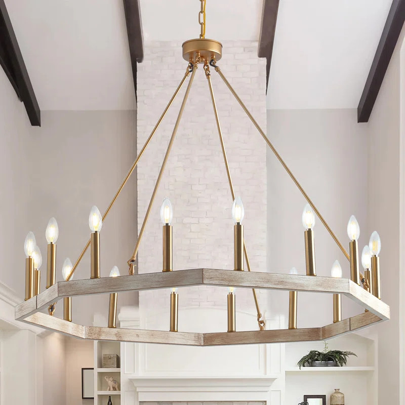 16-Light Gold Finish Classic Wagon Wheel Chandelier | Wayfair Professional