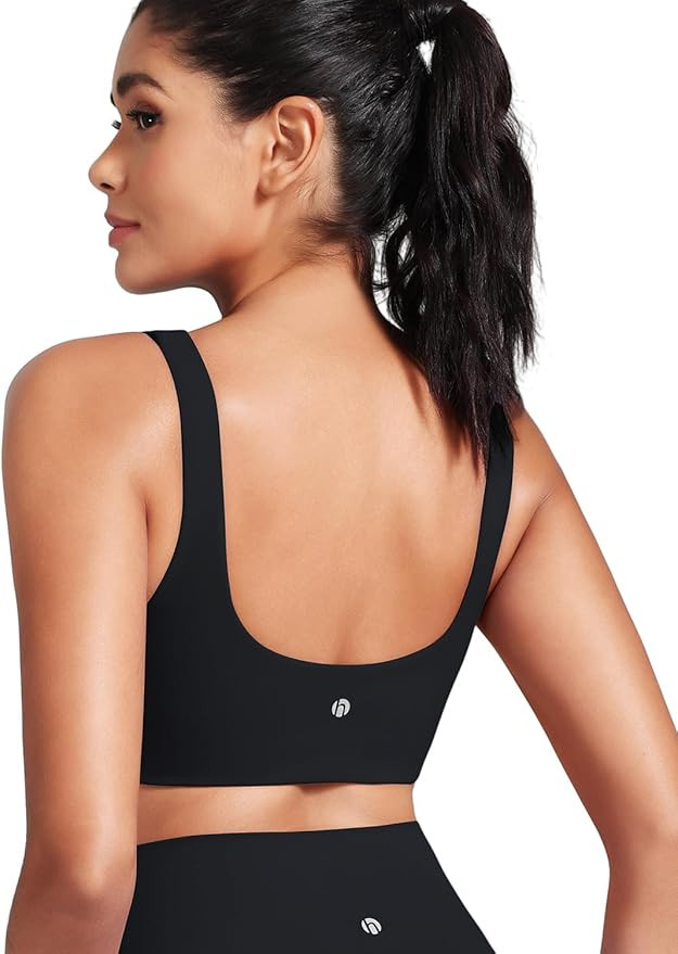 HeyNuts Womens U Back Sports Bra, Scoop Neck Low Impact Workout Yoga Tops Padded with Built in Br... | Amazon (US)