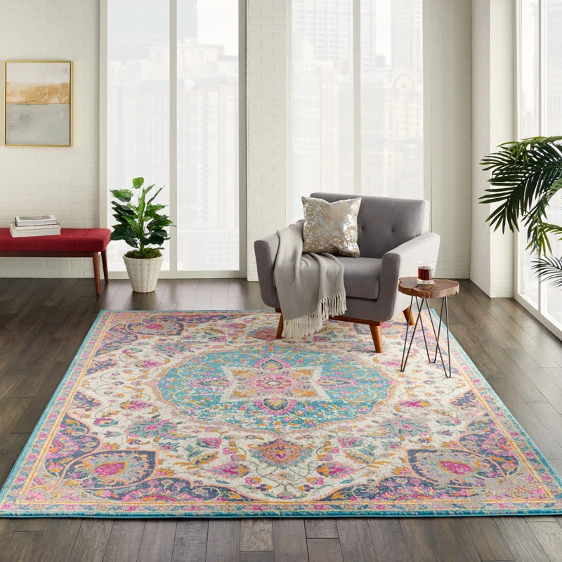 Verda Oriental Ivory/Pink/Blue Area Rug | Wayfair North America