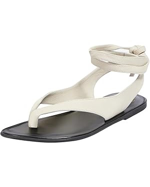 FOWT Women Split Round Toe Sandals Lace up Strappy Comfortable Flats Casual Summer Soft Flip Flop... | Amazon (US)