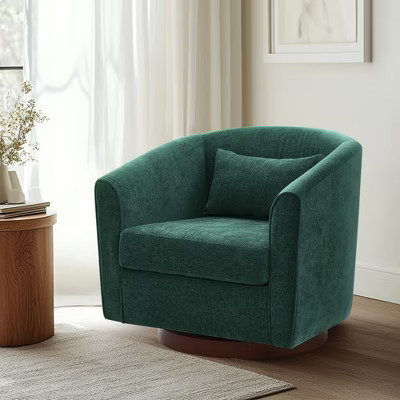 28.4'' Chenille Fabric Swivel Wide Upholstered Barrel Accent Chair with Wood Base, 360¡ã Swivel, Thick Cushion and Easy Assembly | Target