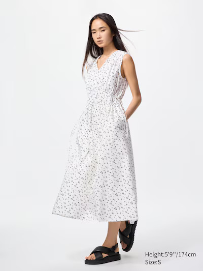 Cotton Gathered Dress (Sleeveless, Printed) | UNIQLO (UK)