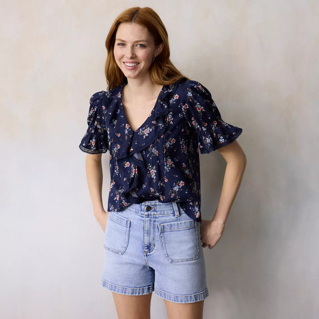 Women's LC Lauren Conrad Ruffle Front Blouse With Tucks | Kohl's