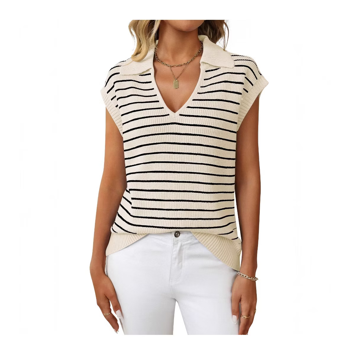 Coolmee Women's Sweater Vest V-Neck Knitted Pullover Short Cap Sleeve Collared Tops Dressy Casual... | Target