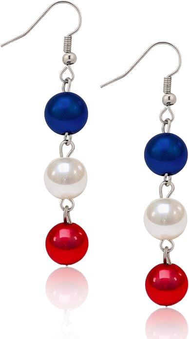 Independence Day Earrings Gifts for Women, Red White and Blue Dangle Beads Earrings, 4th of July ... | Amazon (US)