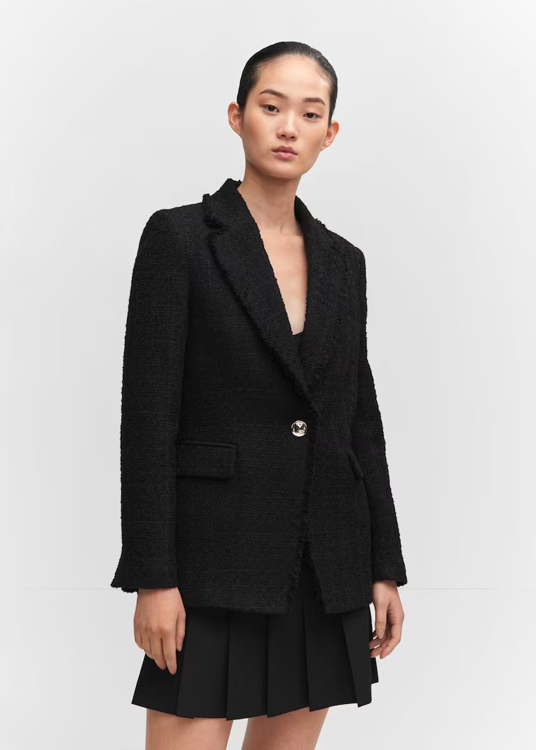 Tweed blazer with jewel button -  Women | Mango USA | MANGO (US)