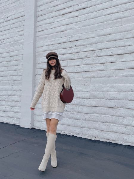 Minimal beige brown neutral outfit fall fashion oversized knit sweater knee boots newspaper boy hat

#LTKstyletip #LTKFind #LTKsalealert