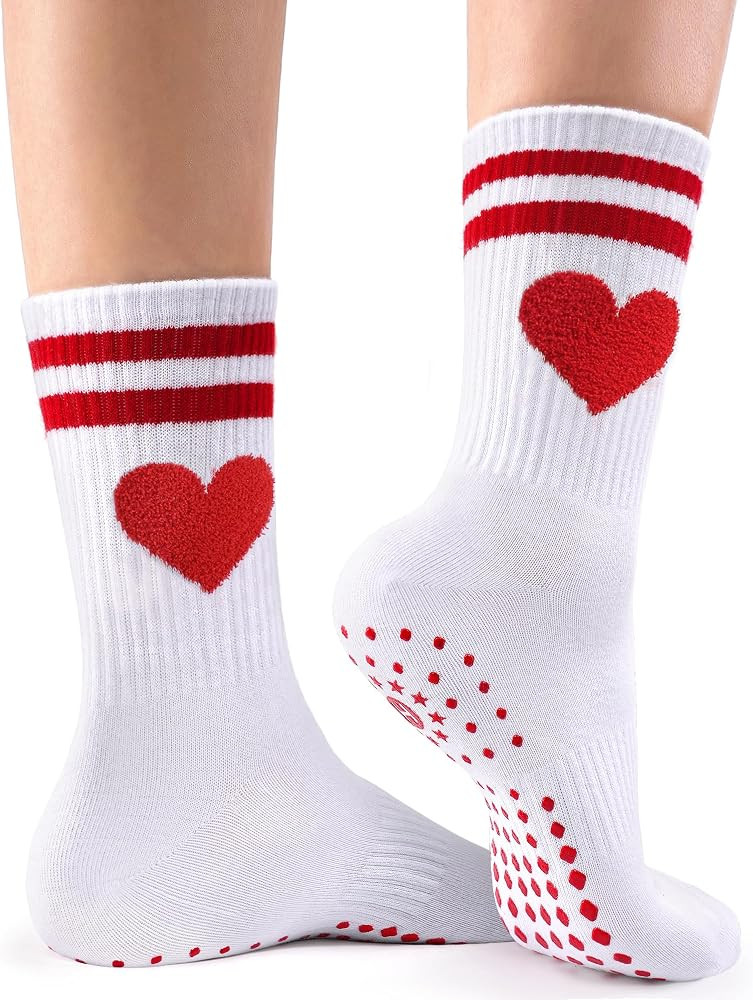 HONGTEYA Women's Pilates Grip Socks - Non Slip Yoga & Barre Socks, Cute Grippy Crew Socks for Wor... | Amazon (US)