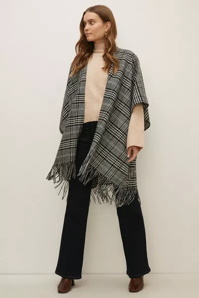 Check Fringe Poncho | Debenhams UK