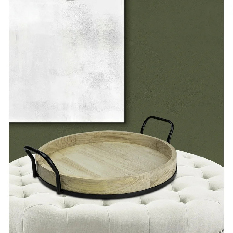 Better Homes & Gardens 17-inch Round Light Wood and Metal Tray - Walmart.com | Walmart (US)