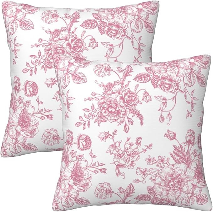 Pink and White Floral Throw Pillow Covers 18x18 Inches Set of 2, Decorative Vintage Chinoiserie F... | Amazon (US)