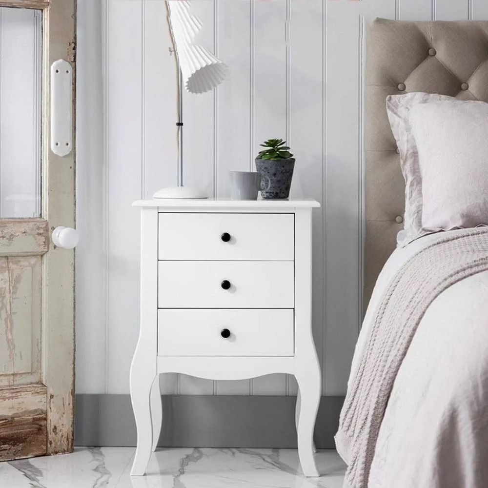 Ktaxon Night Stand, Retro Bedside Cabinet with 3 Large Storage Drawers and Solid Wood Curved Legs... | Walmart (US)