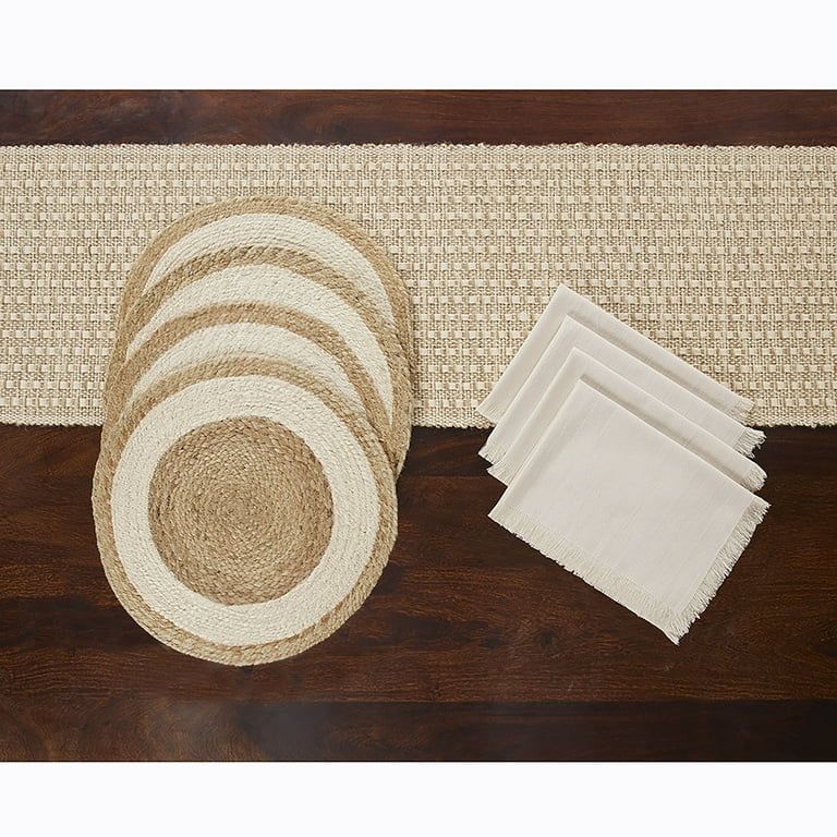 Better Homes & Gardens Set of 4 Jute Placemats, 1 Table Runner and Set of Four White Napkins Bund... | Walmart (US)
