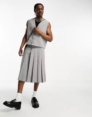 ASOS DESIGN mid length pleated suit skirt in gray | ASOS | ASOS (Global)