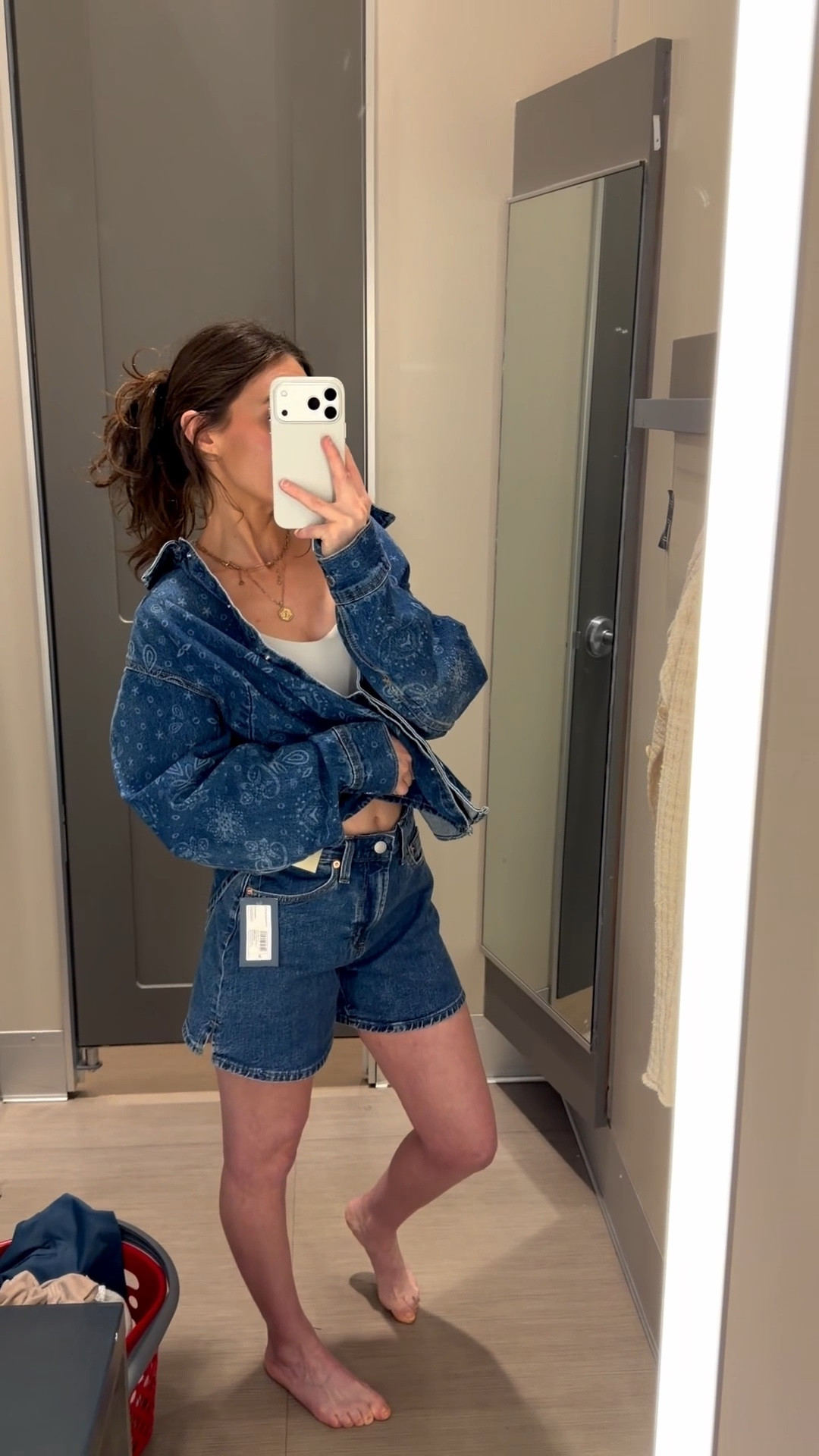 Cute denim finds at @Target ! 
Linking this top as soon as it’s available online!
.
.
.
.
.
.
.
#target #denimshirt #denimshorts #dressingroomtryon