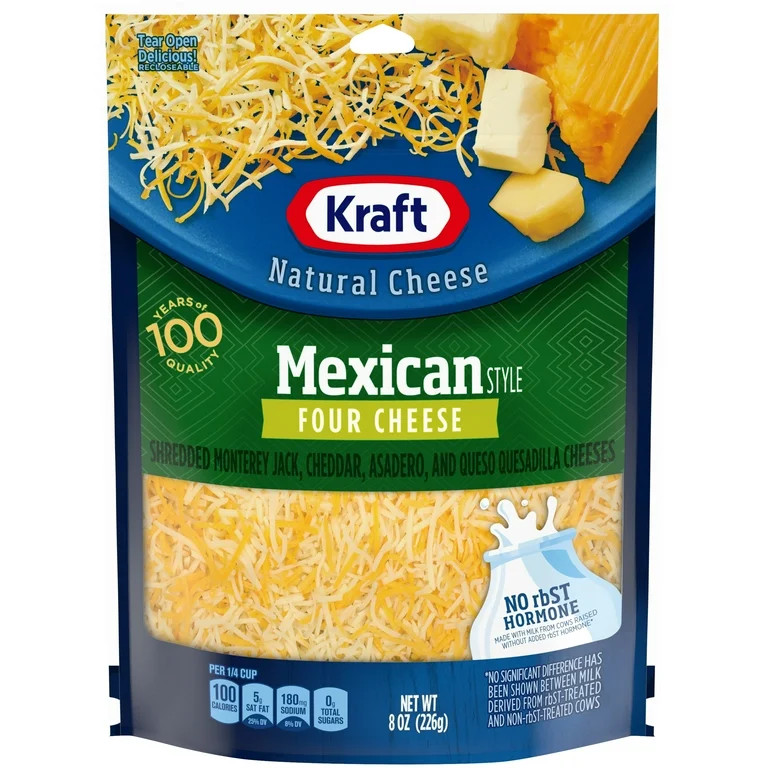 Kraft Mexican Style Four Cheese Blend Shredded Cheese, 8 oz Bag - Walmart.com | Walmart (US)