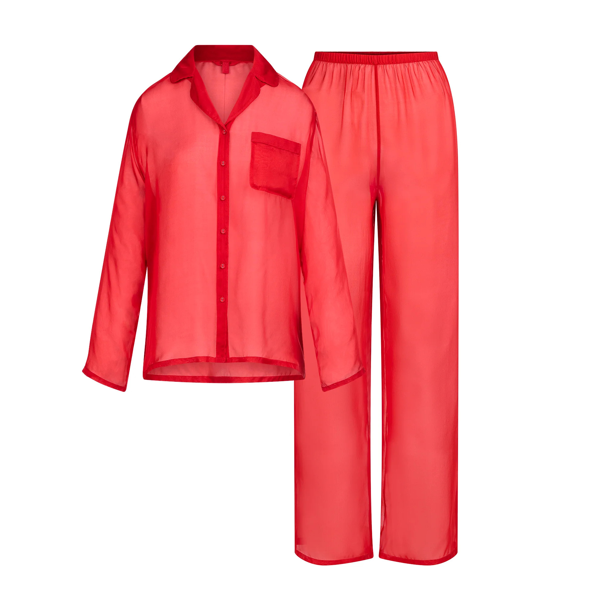 SKIMS ROMANCE BUTTON UP SHIRT AND PANT SET | CRANBERRY | SKIMS (US)