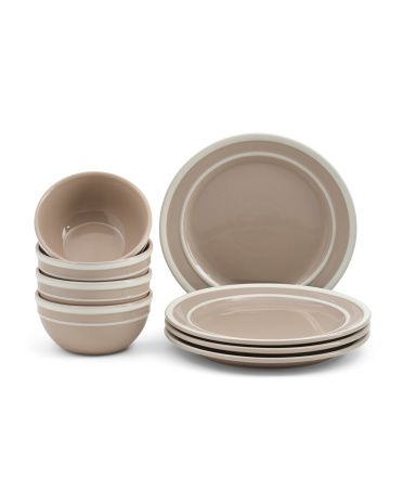Beige Striped Bowl And Plate Collection | TJ Maxx
