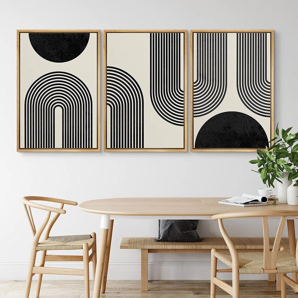 Black Mid-Century Modern Contemporary Pictures Boho Home Decor - Framed Canvas Print Wall Art Wor... | Wayfair North America