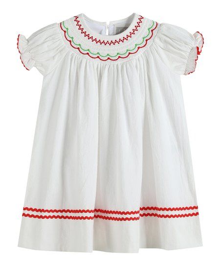 White & Red Smocked Bishop Dress - Infant, Toddler & Girls | Zulily