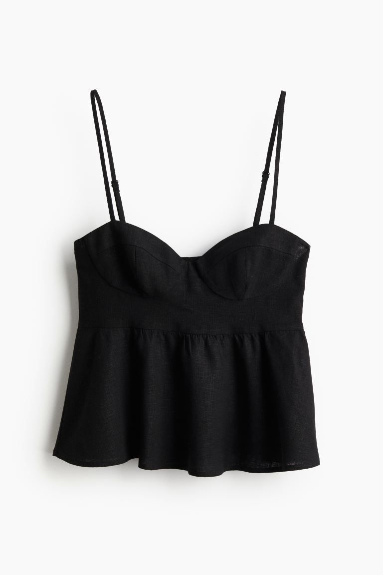 Linen-blend Bustier Top - Black - Ladies | H&M US | H&M (US + CA)