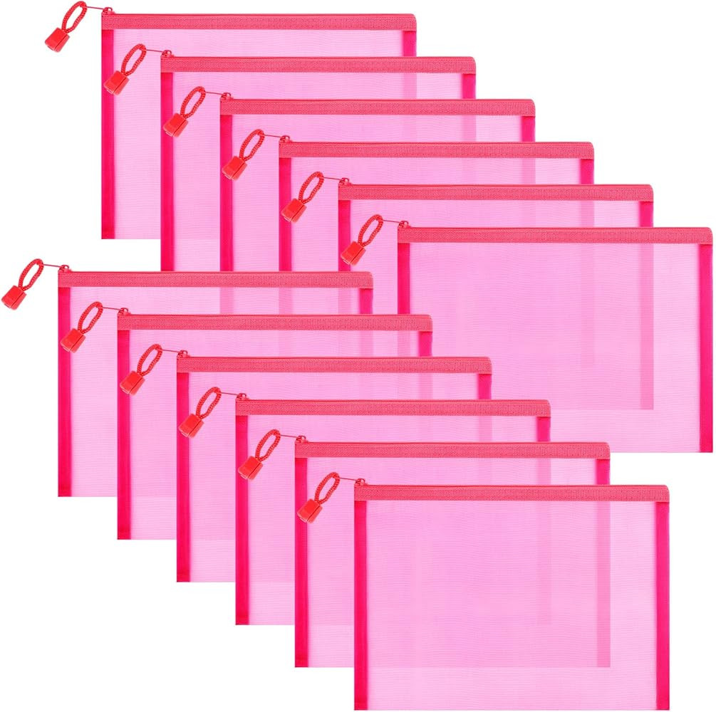 12 Pieces Zipper Nylon Mesh Pouch, Mesh Cosmetic Bags Makeup Bags Pencil Case, Multipurpose Trave... | Amazon (US)