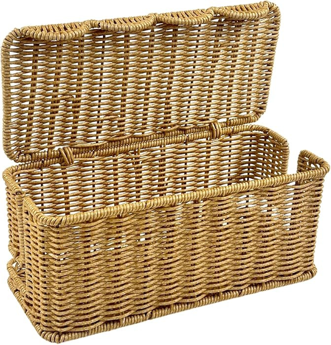 Scalloped Edge Handmade Cable Management Box, Elegant Plastic Rattan Cable Organizer, 2 Open Slot... | Amazon (US)