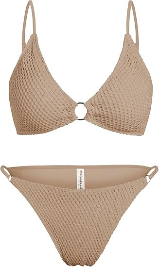 ZAFUL Women's Crochet O Ring Triangle Bikini Set Fishnet Mesh String Swimwear Sexy Two Piece Swim... | Amazon (US)