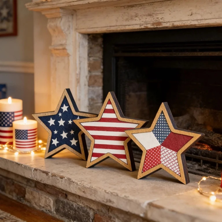Japceit 3Pcs 4Th Of July Decorations Wooden Stars,Red White Blue Patriotic Decor, Independence Da... | Walmart (US)
