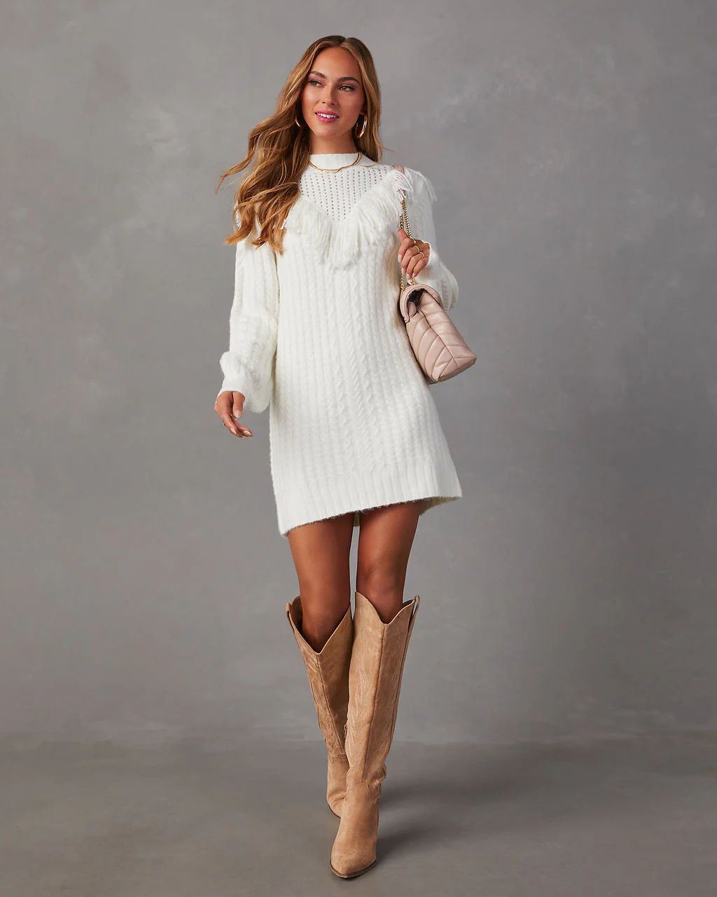 Wendy Fringe Trim Mini Sweater Dress | VICI Collection